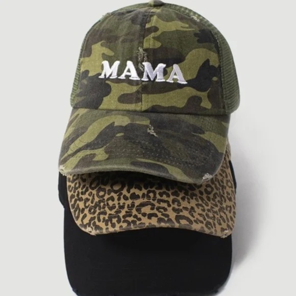 Mama Embroidered Leopard Animal Print Distressed Baseball Hat Cap - Picture 2 of 2